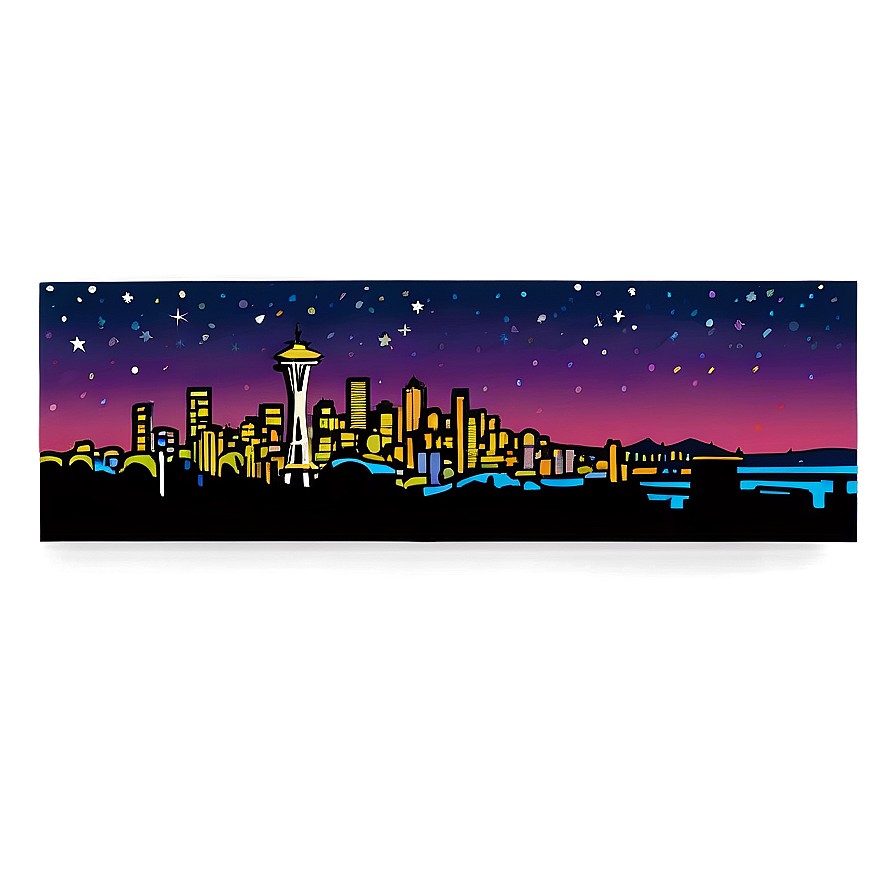 Seattle Skyline With Starry Night Png Vhu PNG
