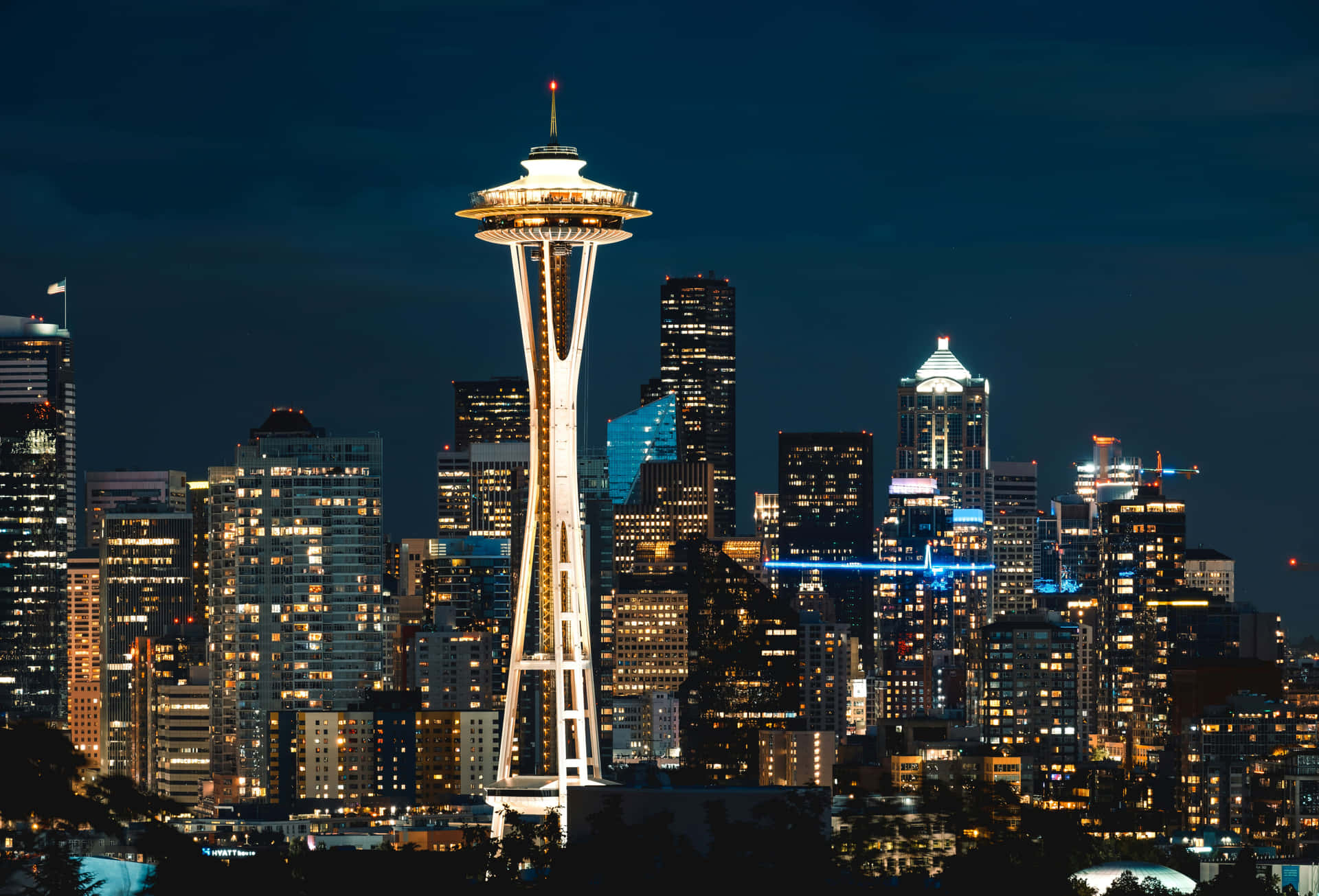 Seattle Space Needle Night Skyline Wallpaper