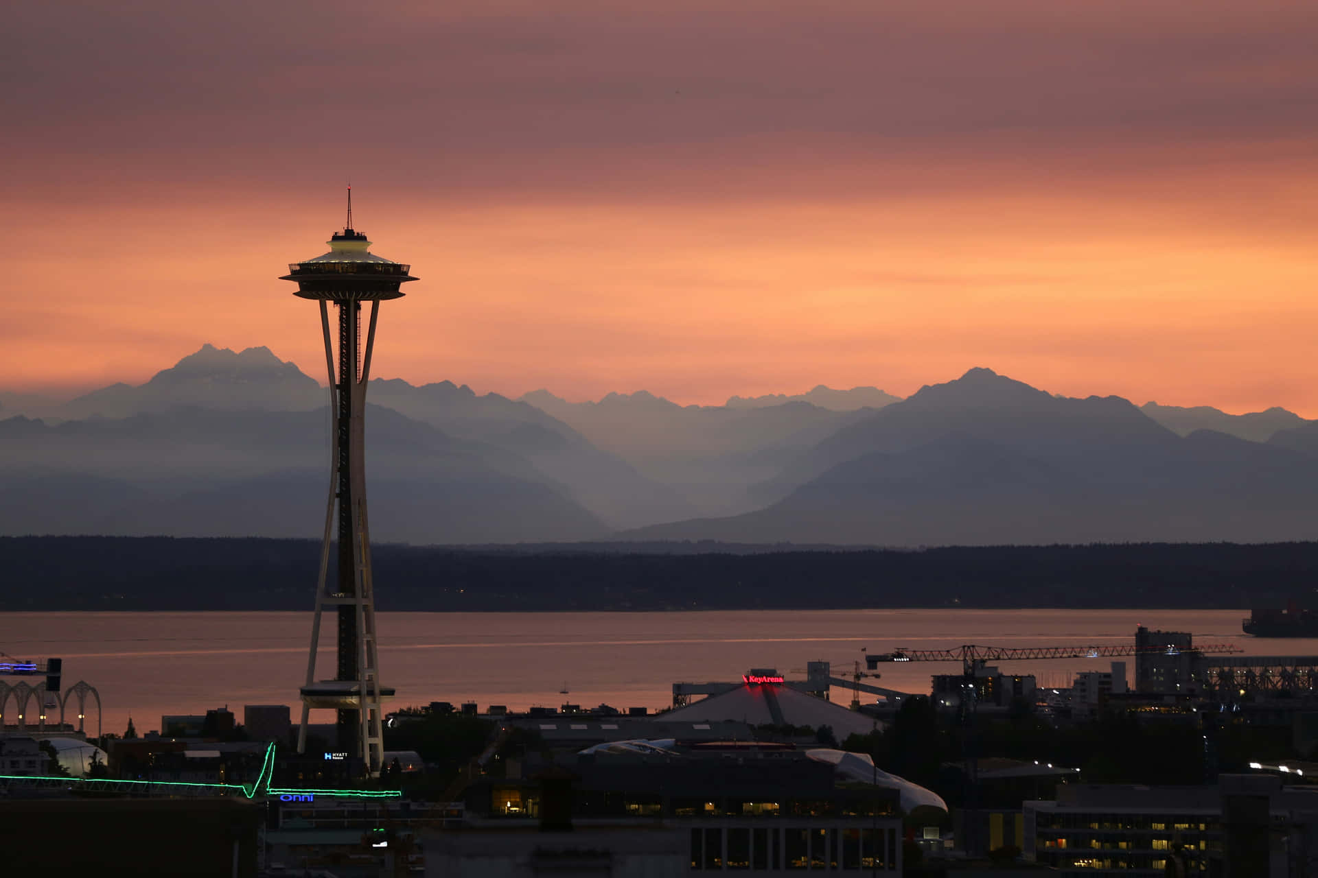 Seattle Space Needle Sunset Silhouette Wallpaper