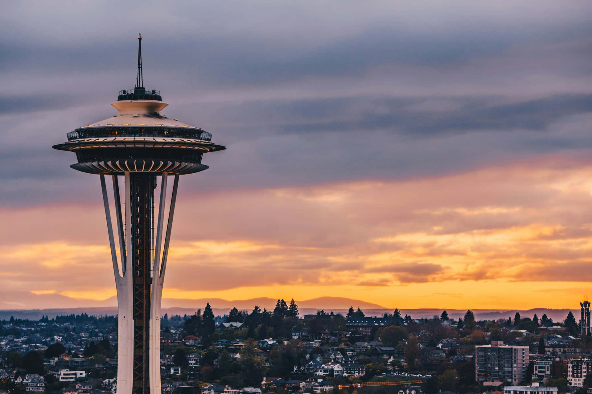 Seattle Space Needle Sunset Silhouette Wallpaper