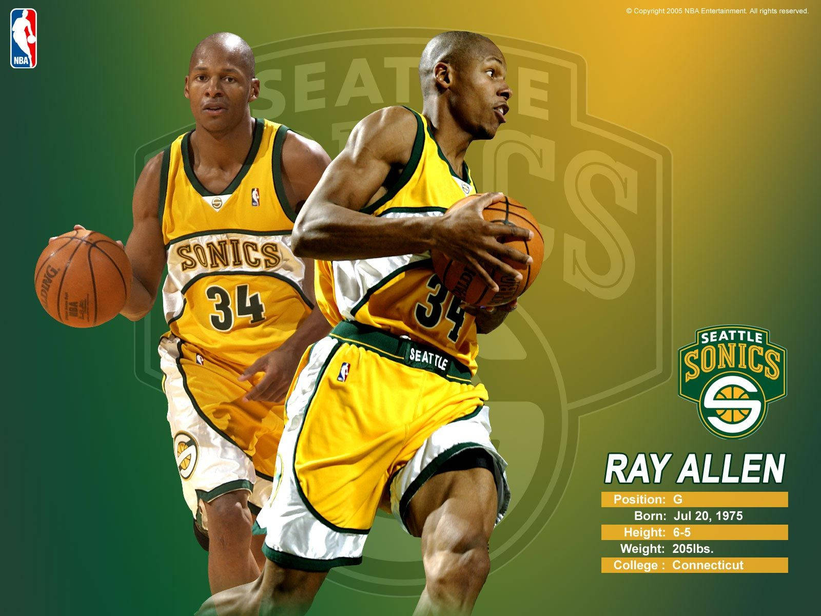 Estadísticasde Baloncesto De Ray Allen De Los Seattle Supersonics. Fondo de pantalla
