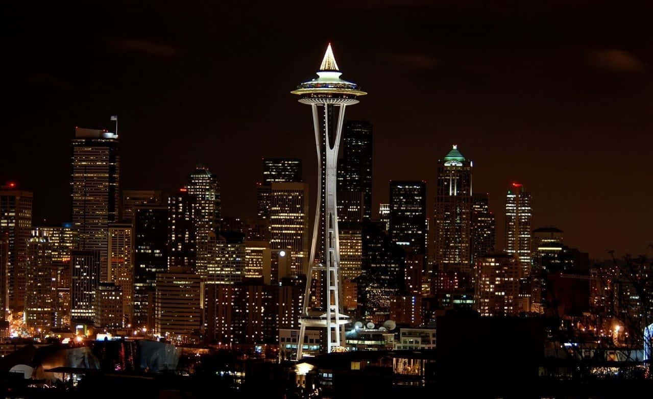 Stupendavista Della Skyline Di Seattle All'alba Sfondo