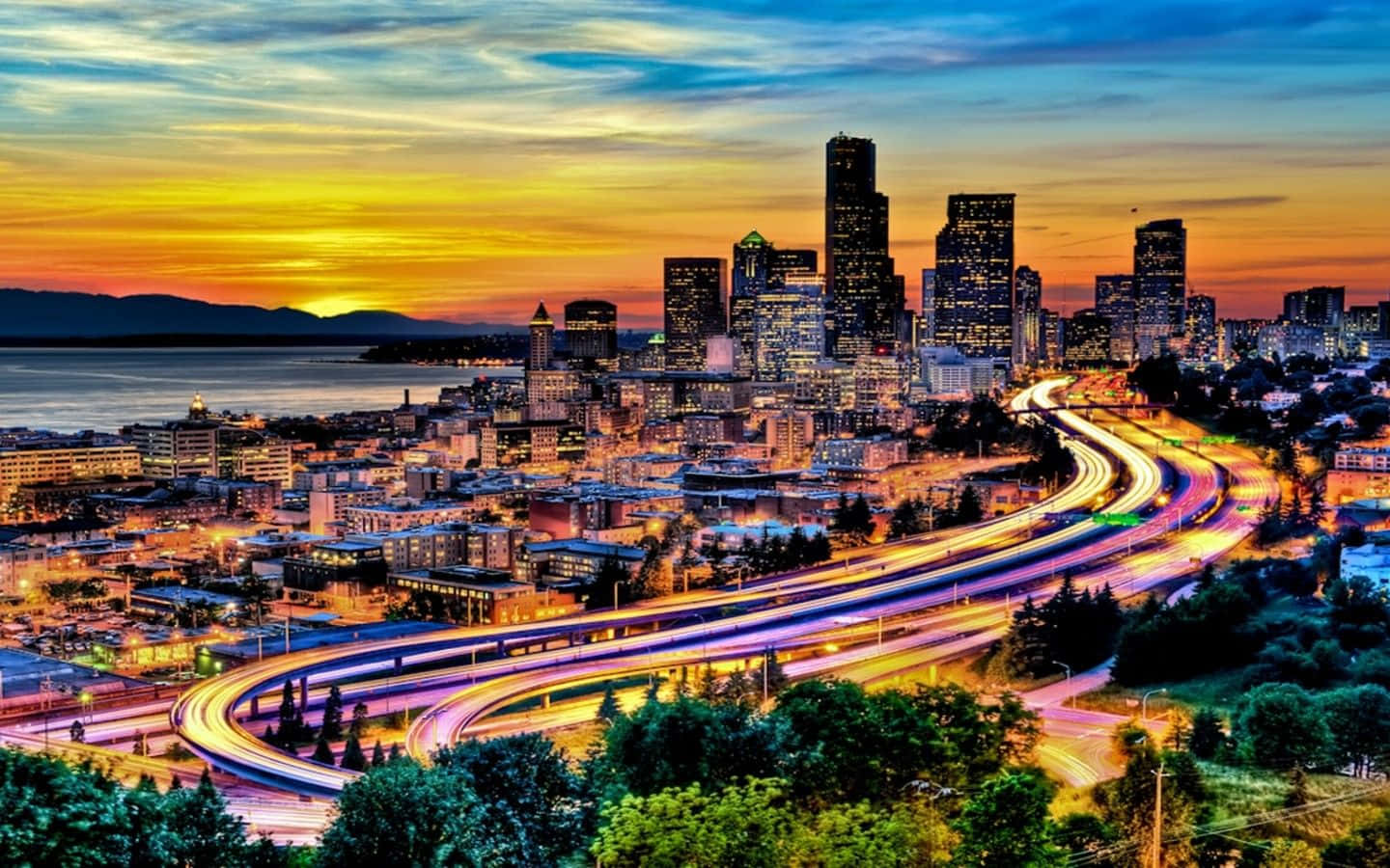 Skylinedella Città Di Seattle, Washington. Sfondo