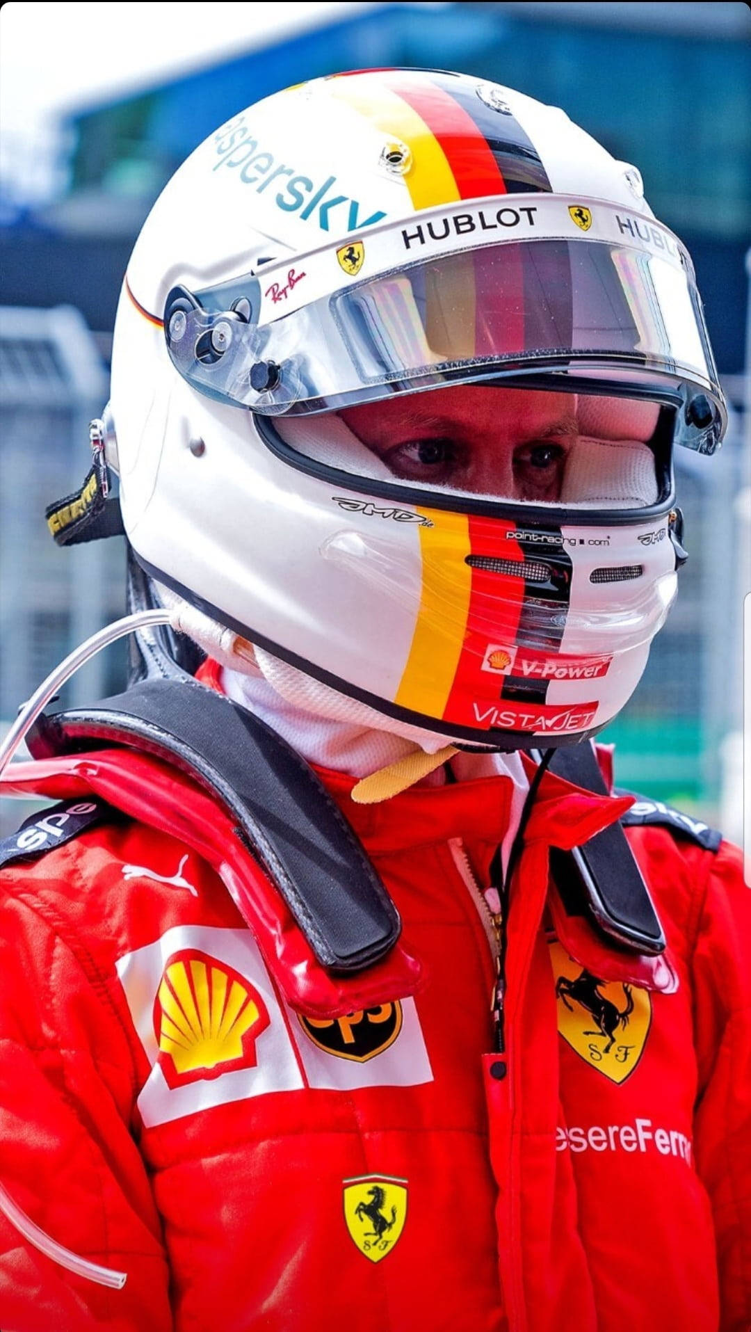 Sebastian Vettel Racing Suit White Helmet Wallpaper