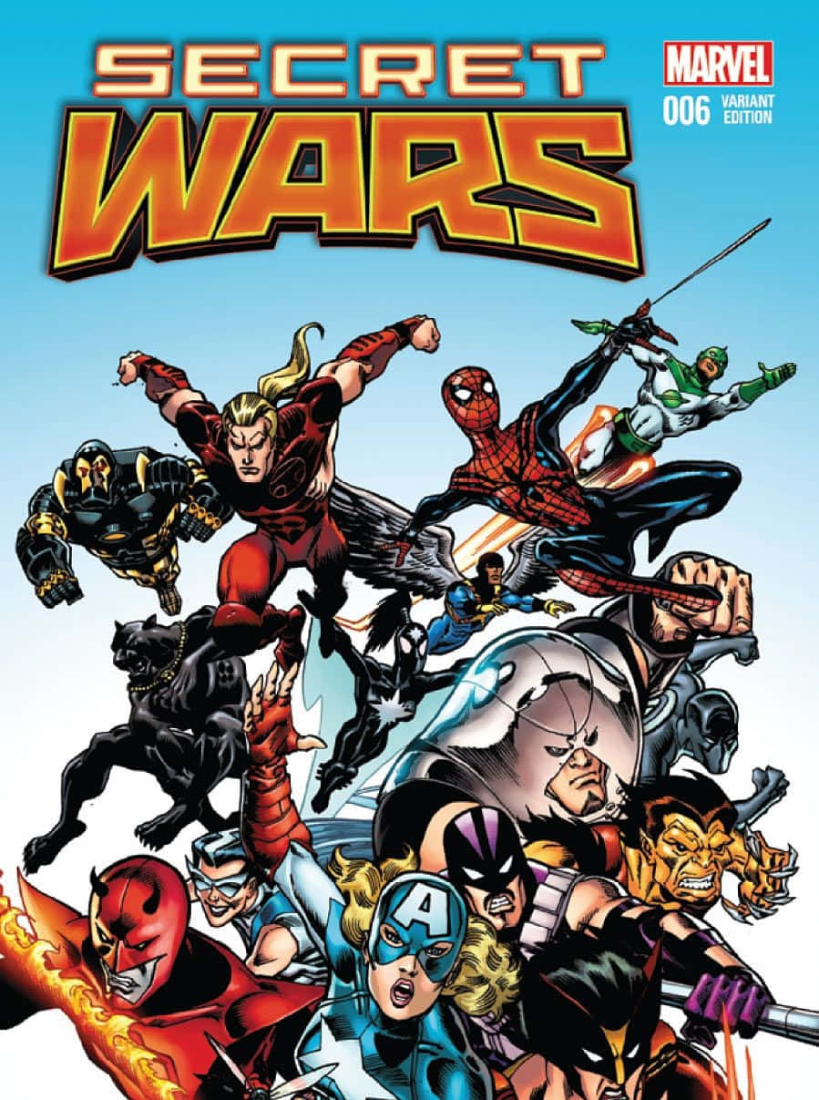 Heroes and Villains Engaged in Secret Wars Battle Wallpaper