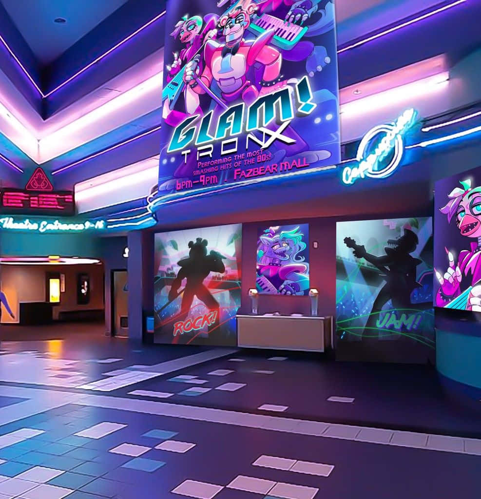 En film biograf med en neon skilt og et neon skilt