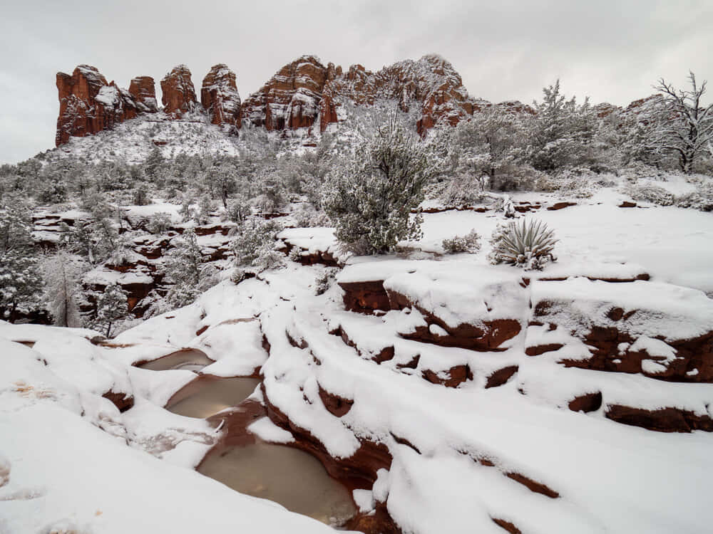 Snow Covered Rocks In Sedona, Arizona
