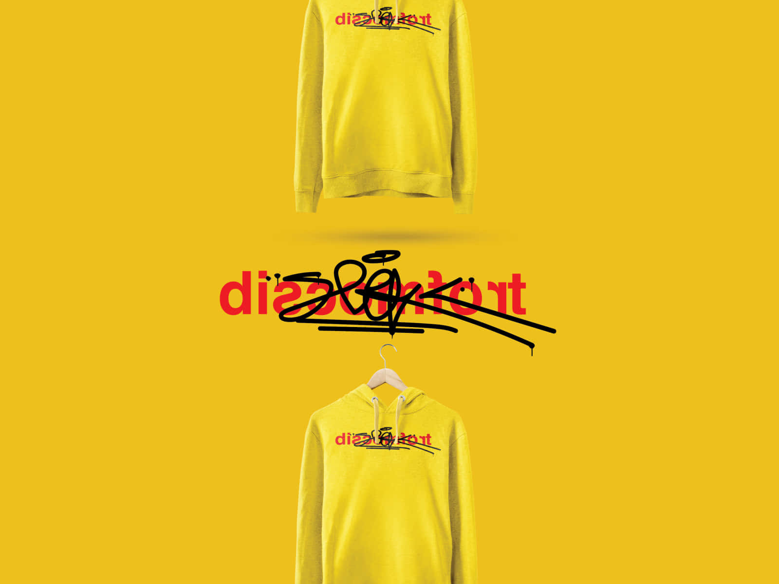 En gul sweatshirt med ordene 