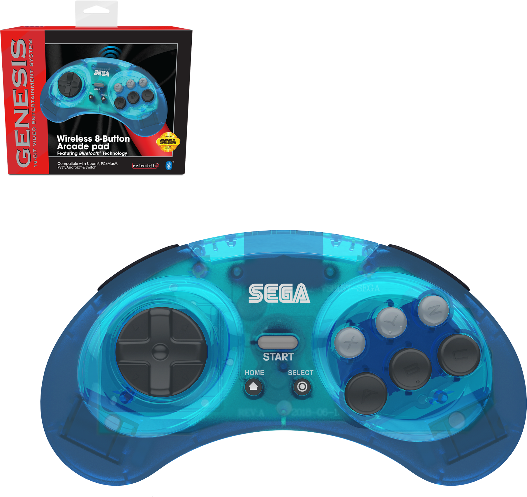 Sega Genesis Wireless8 Button Arcade Pad PNG