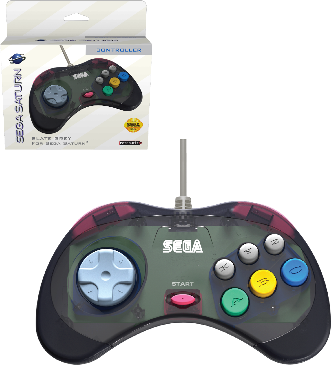 Sega Saturn Controller Slate Grey Packaging PNG