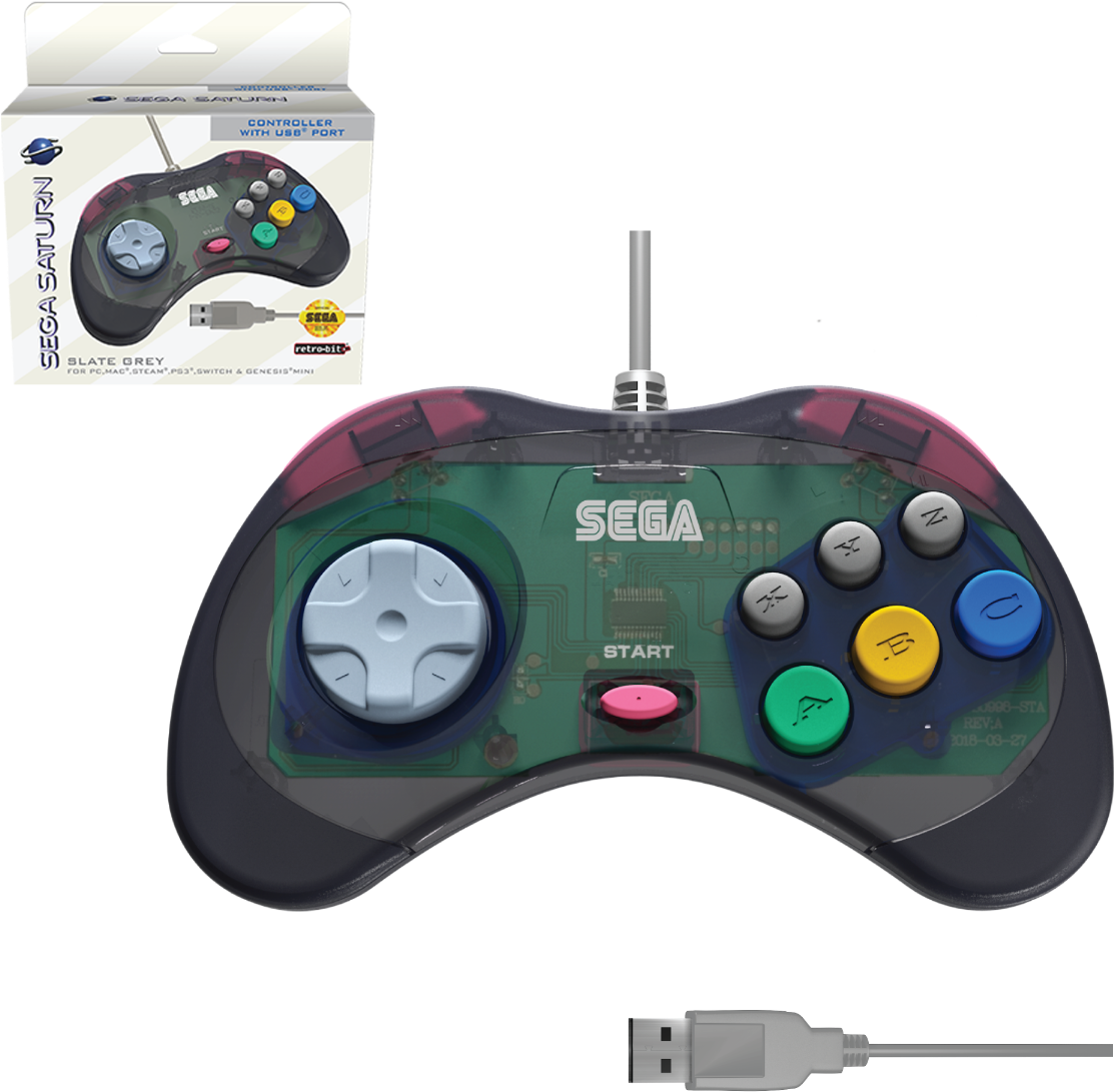 Sega Saturn U S B Controller Slate Grey PNG