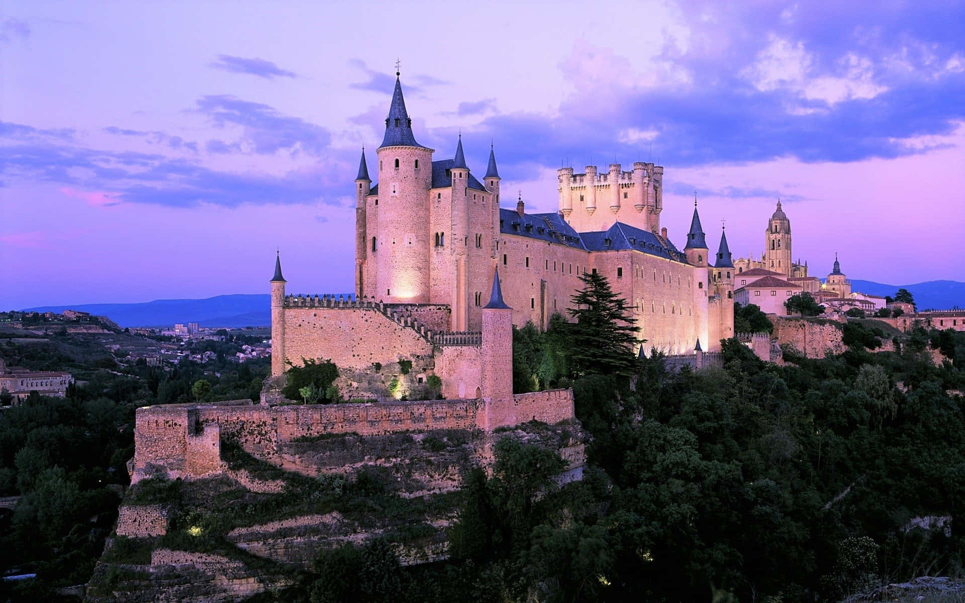 Segovia Castle Blue Purple Night Sky Wallpaper