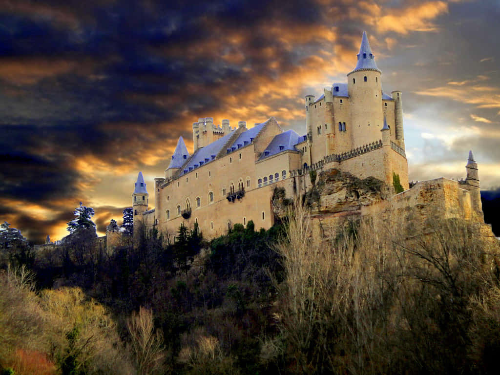 Segovia Castle Dark Cloudy Sky Wallpaper