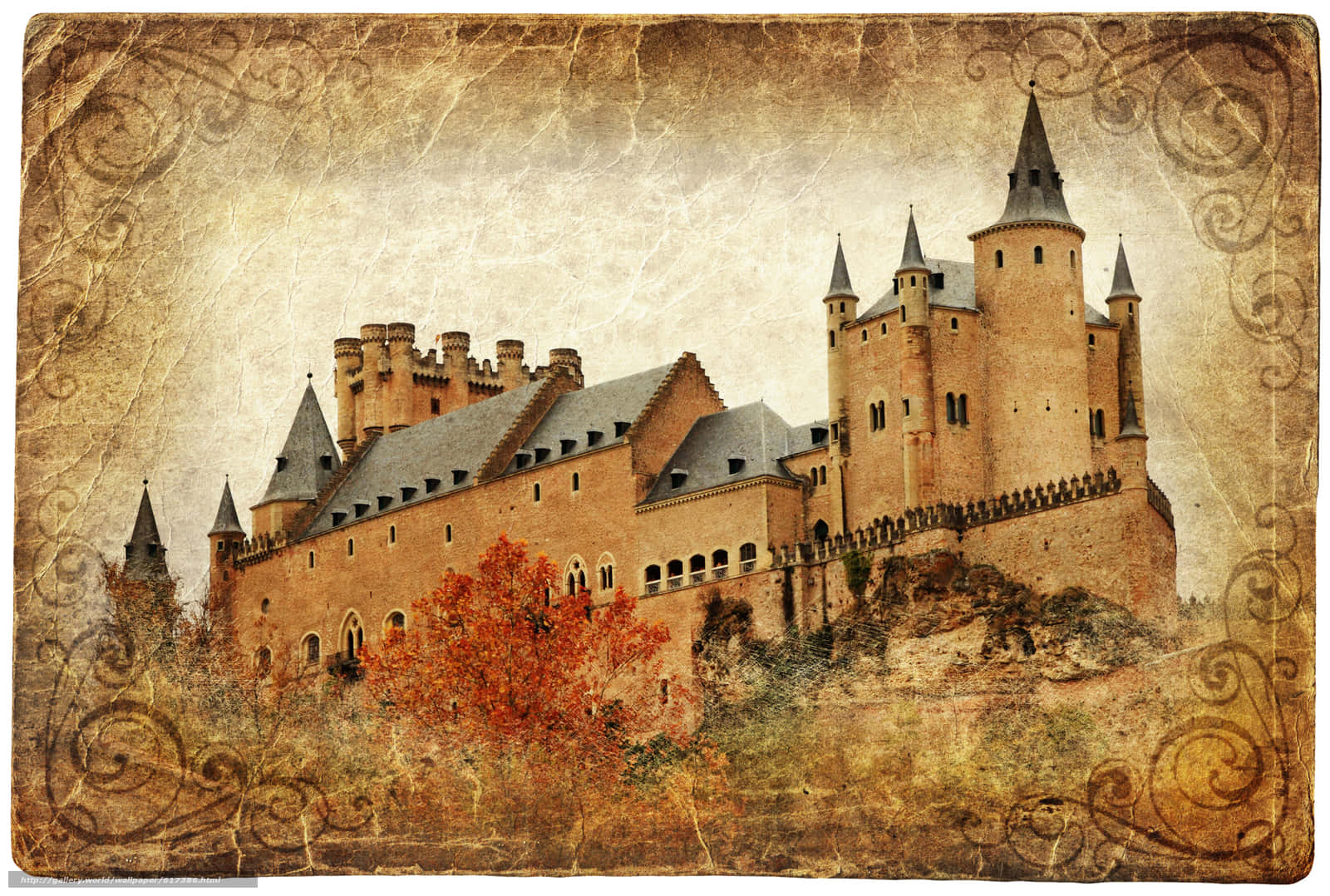 Segovia Castle Vintage Artwork Wallpaper