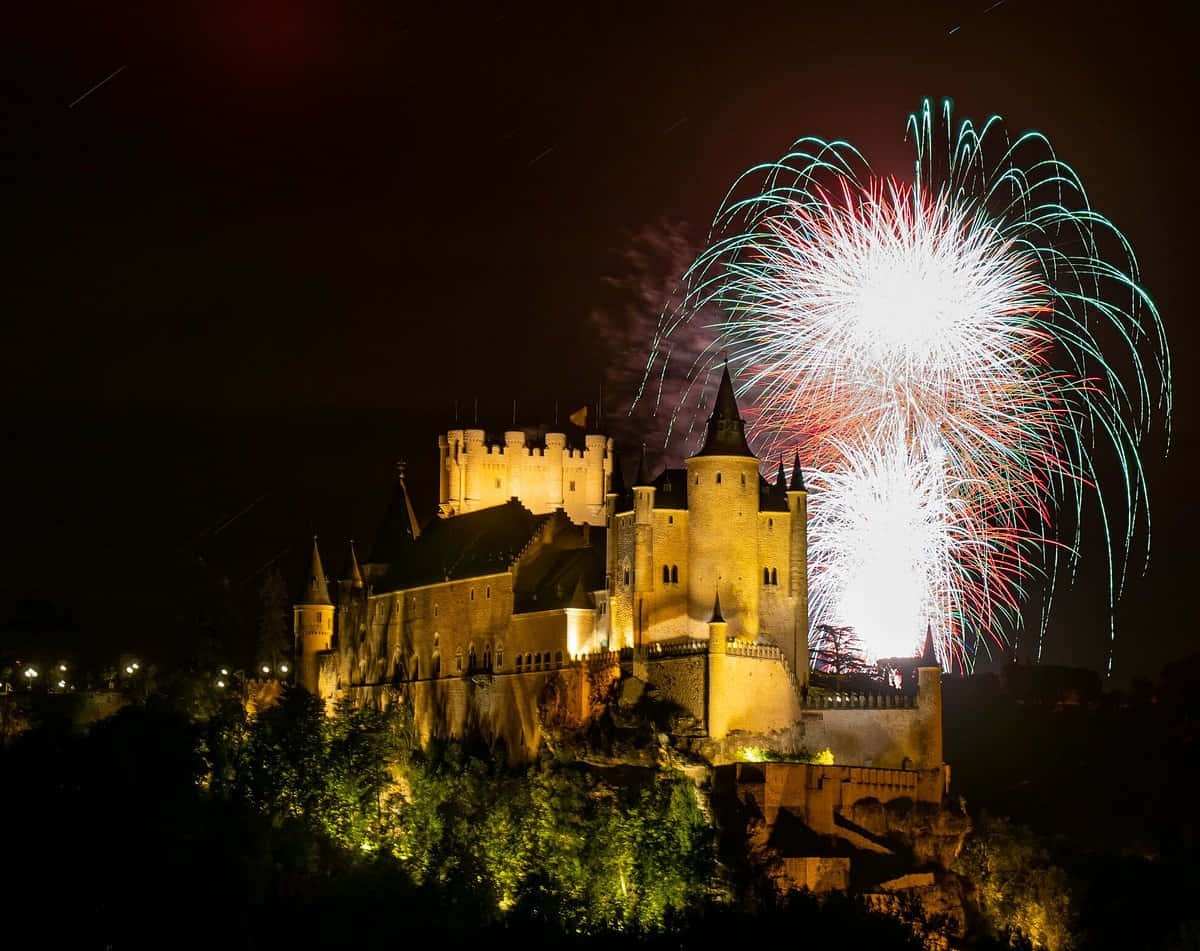 Segovia Castle With Fireworks Wallpaper