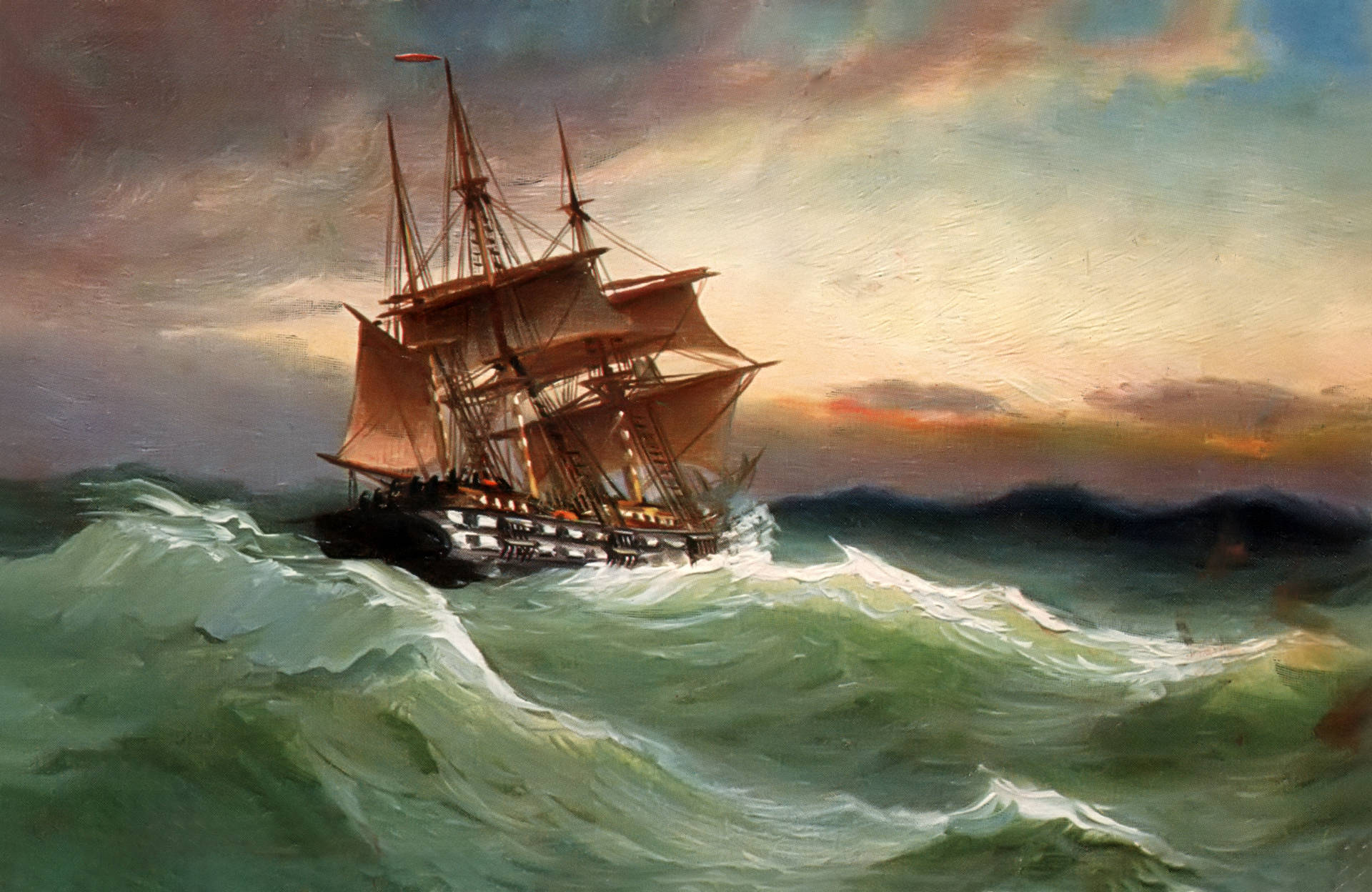 Sejlads På Stormy Seas Maleri Wallpaper