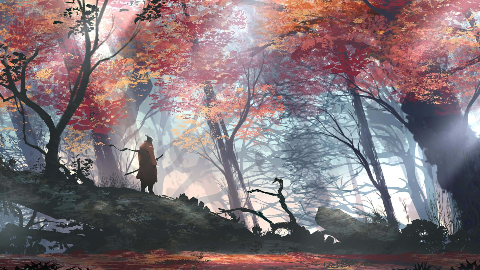 Sekiro Warriorin Autumn Forest Wallpaper