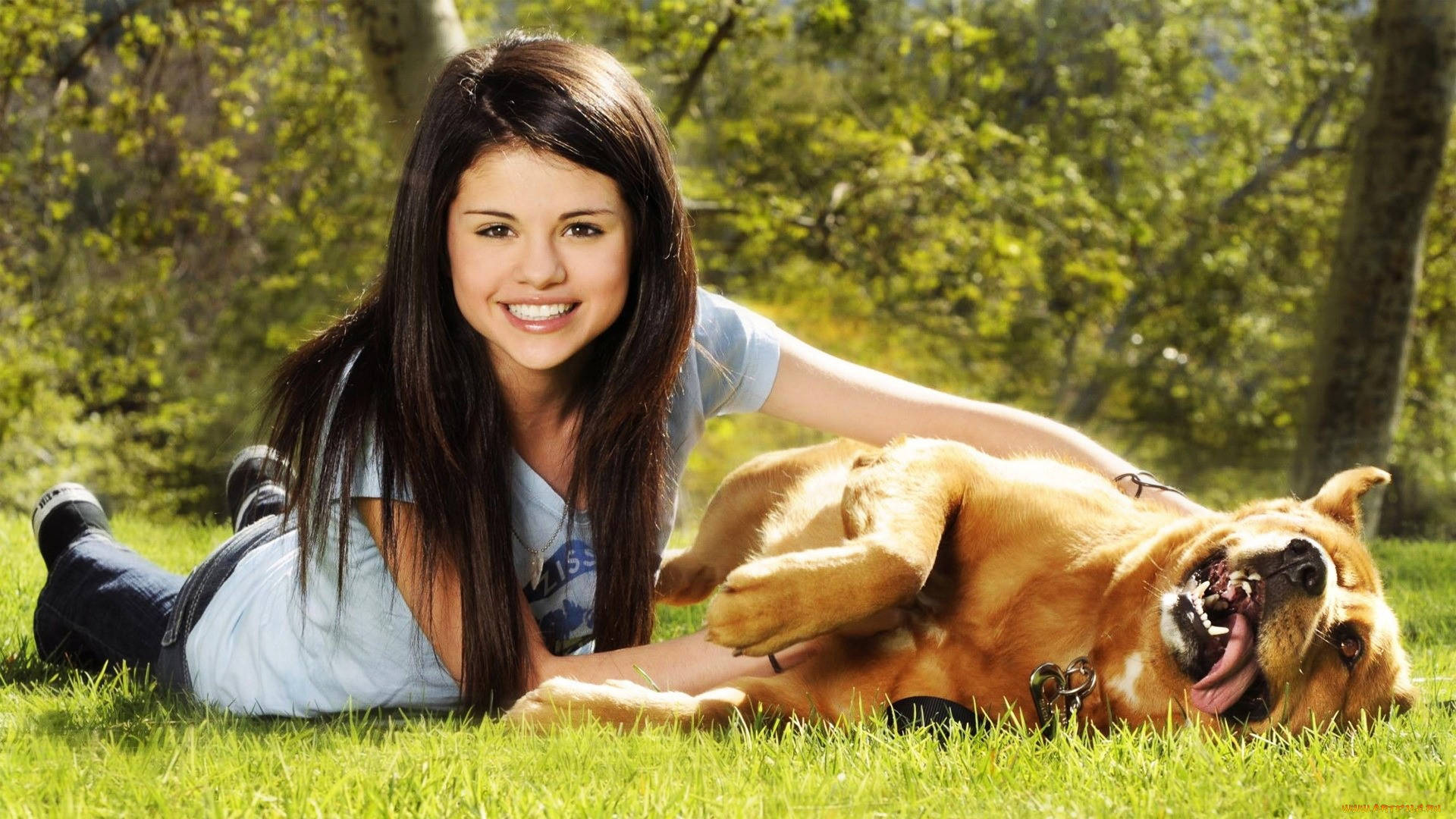 Selena Gomez With Dog Background