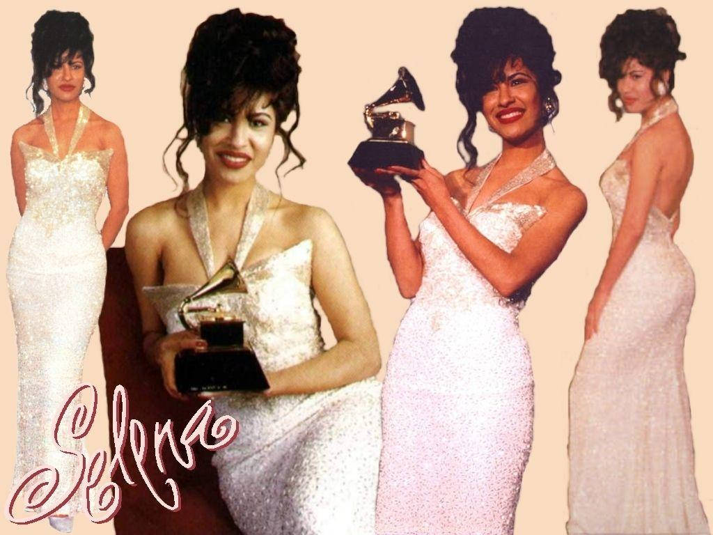 Selena Quintanilla Grammy White Gown Wallpaper