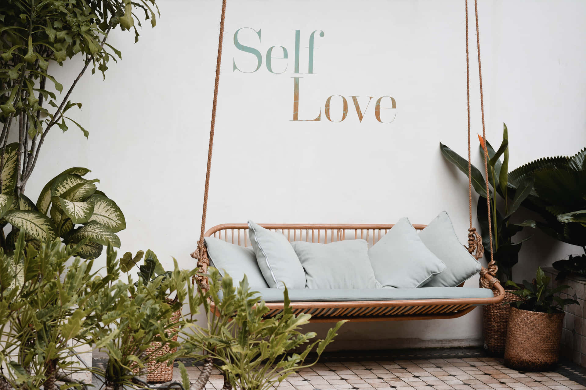 Self Love Swingand Greenery Wallpaper