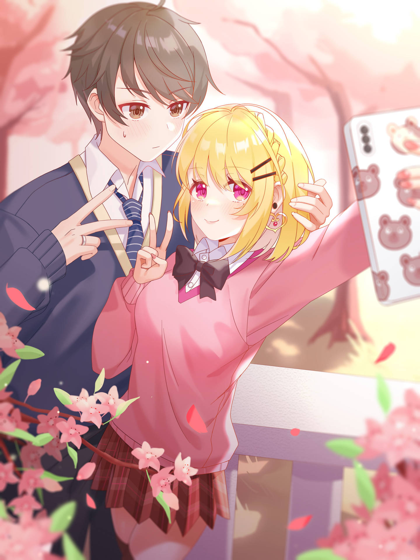 Selfie Aesthetic Anime Couple Digital Art Wallpaper