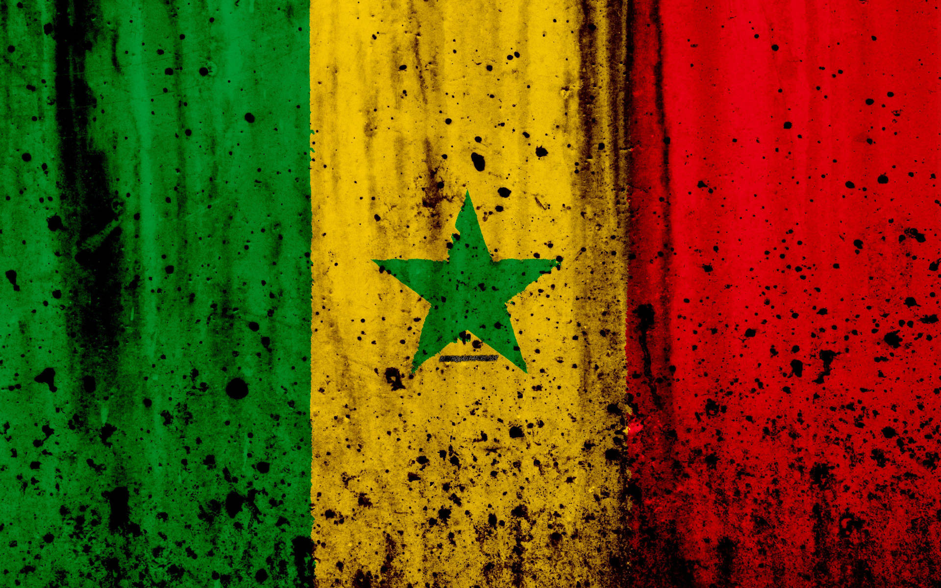 Senegal Flag Black Ink Splatters