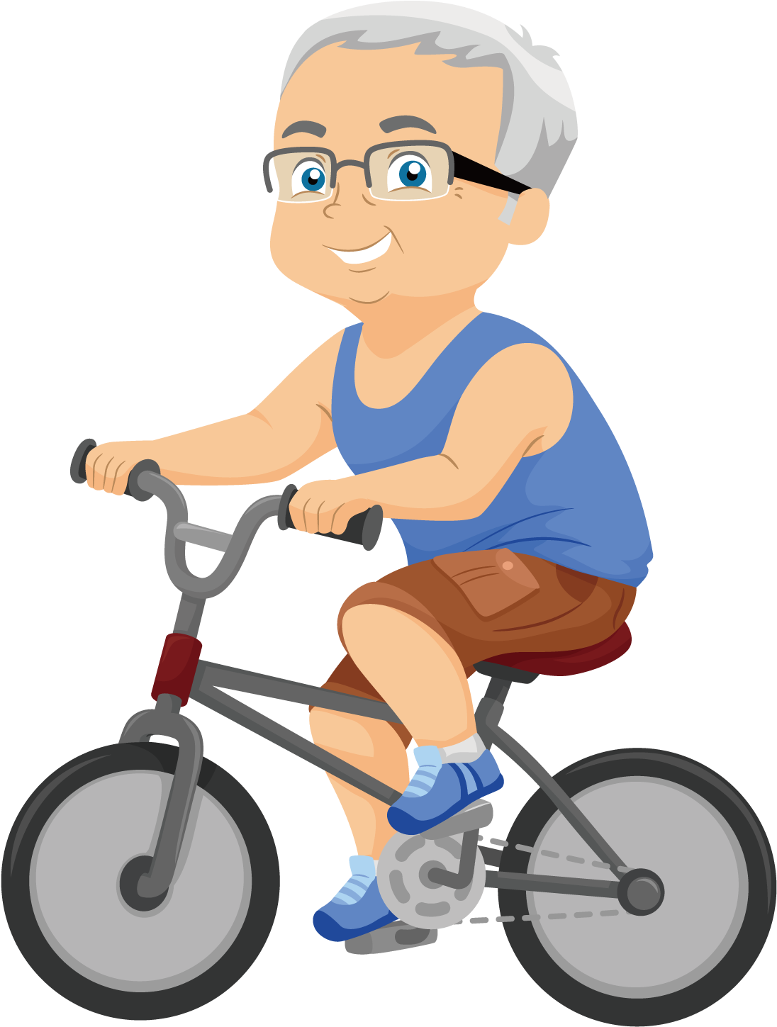 Senior Man Biking Cartoon PNG