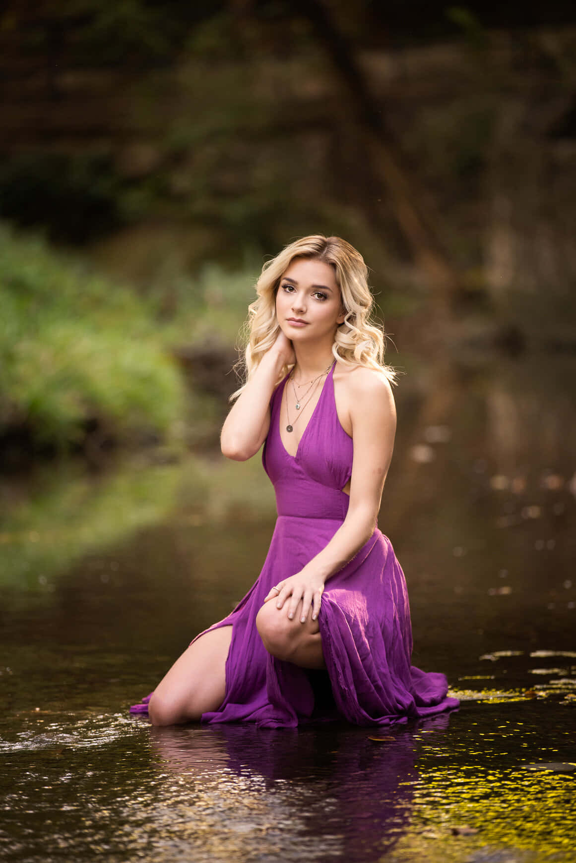 Senior Blonde Girl In Dress On River Pictures