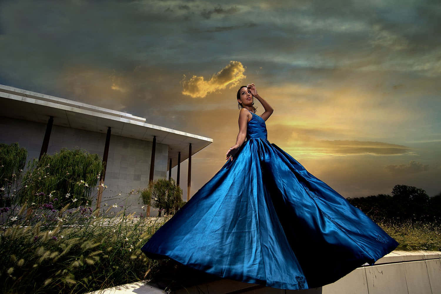 Senior Girl Blue Dress Sunset Pictures