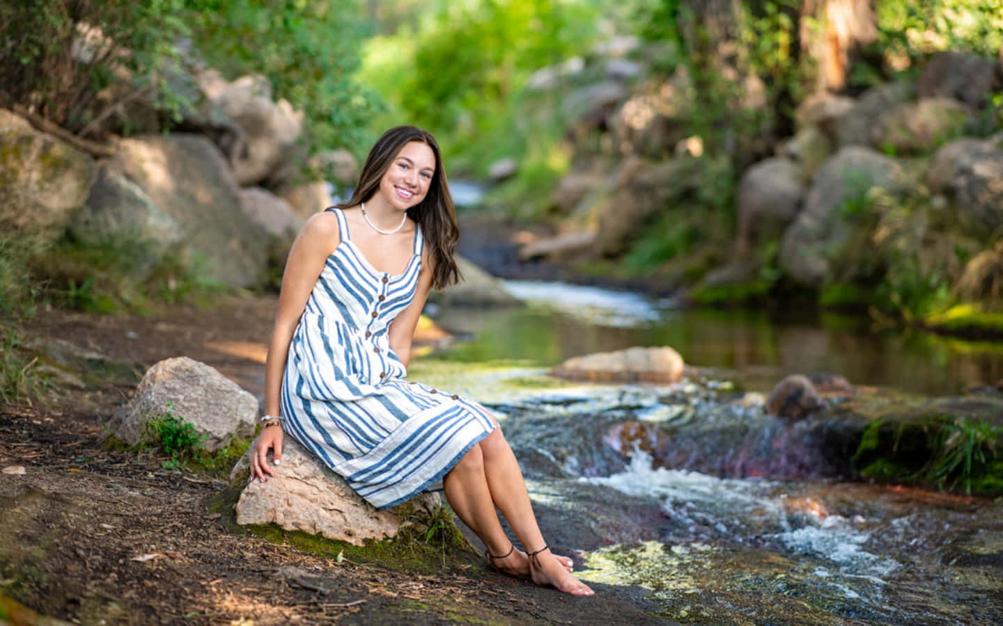 Senior Girl By River In Dress Pictures
