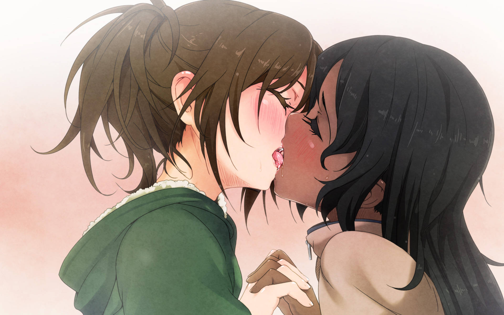 Sensual Anime Women Kissing Wallpaper