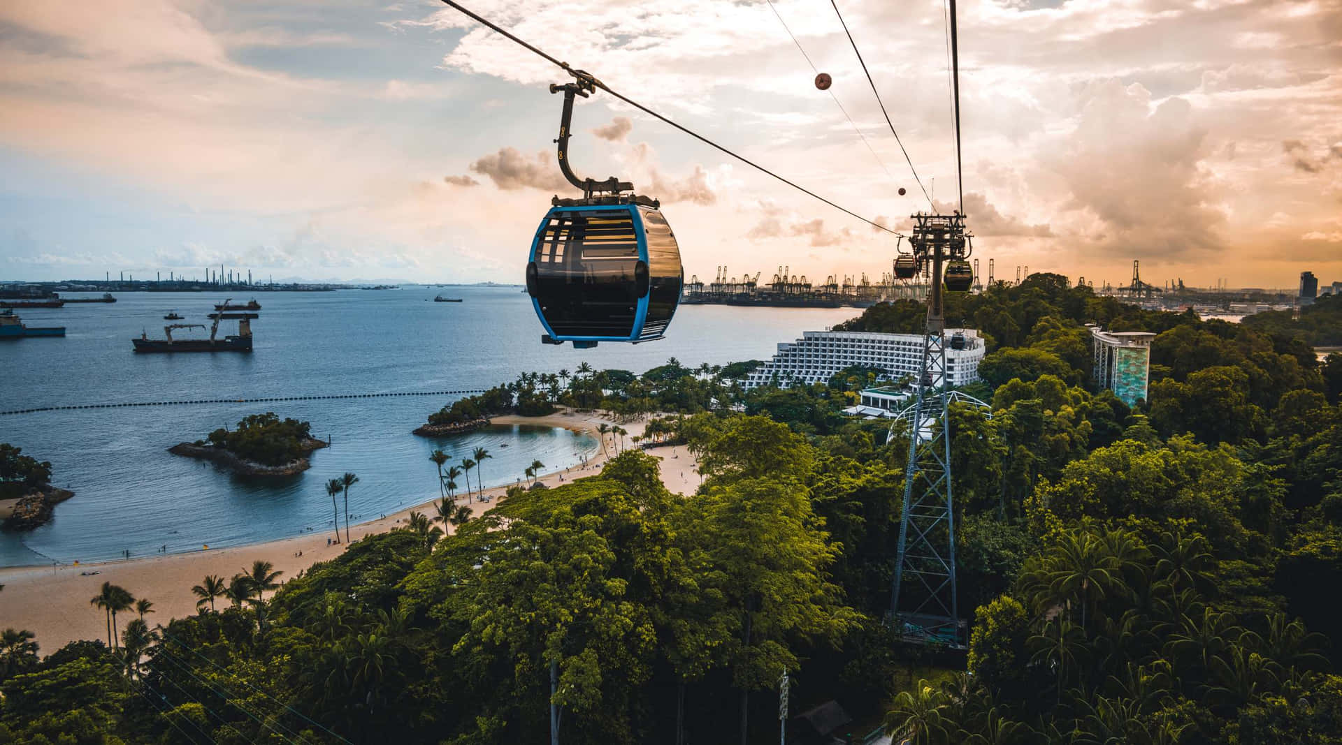 Téléphérique De L'île Sentosa Au Coucher De Soleil Fond d'écran