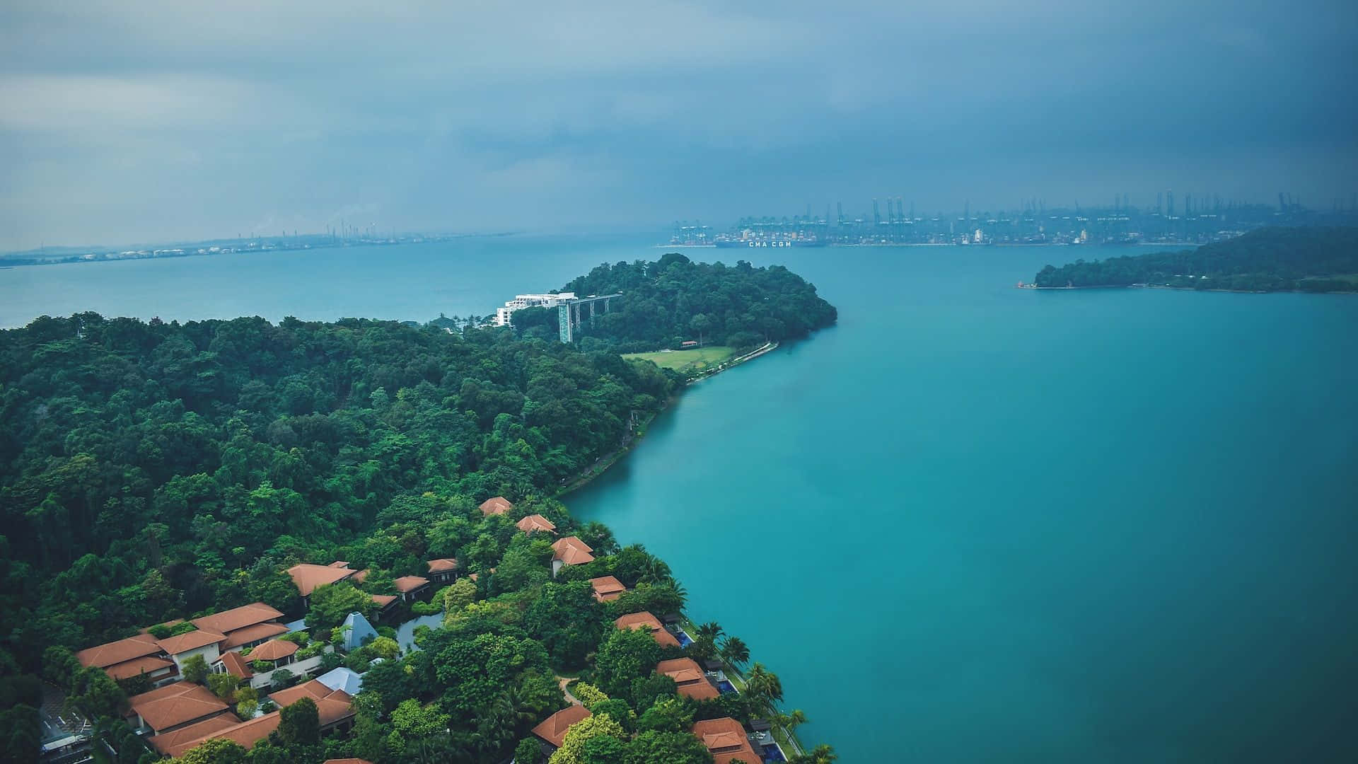 Vue Aérienne De La Côte De L'île Sentosa Fond d'écran