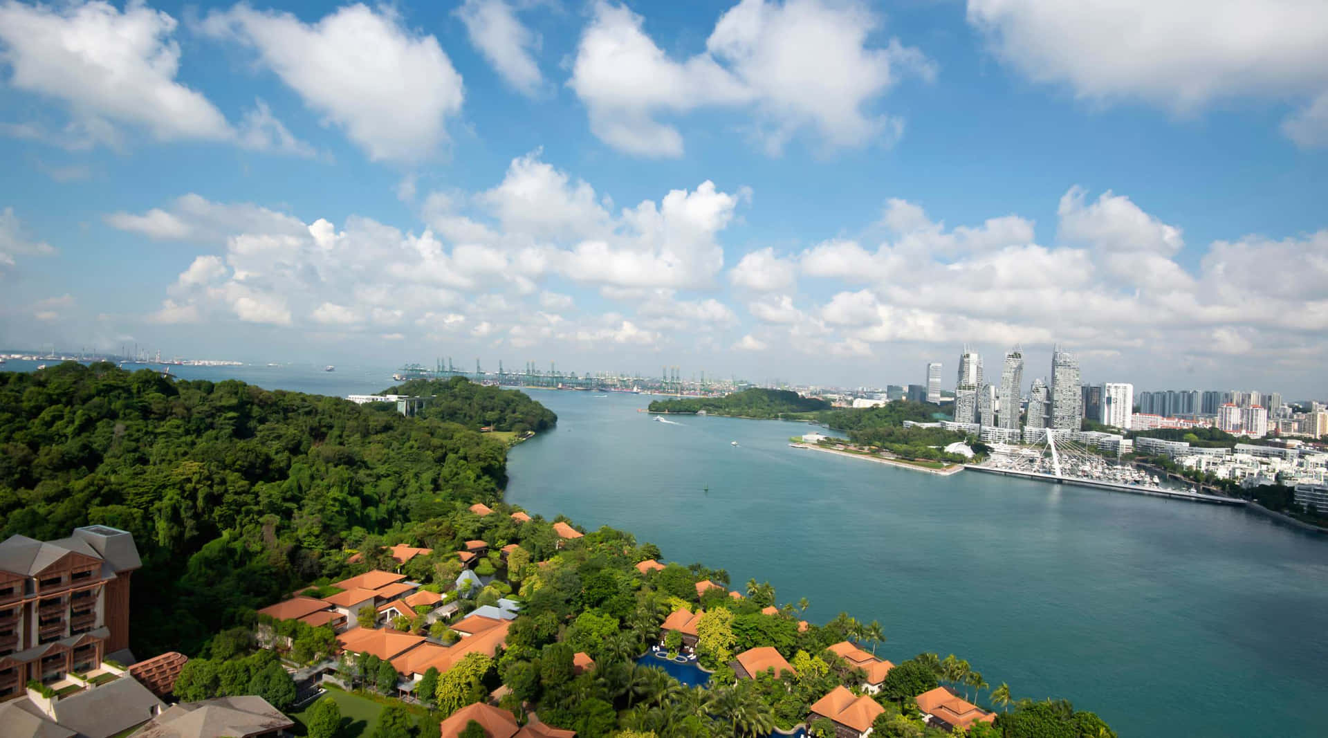 Vue Aérienne De L'île Sentosa À Singapour Fond d'écran