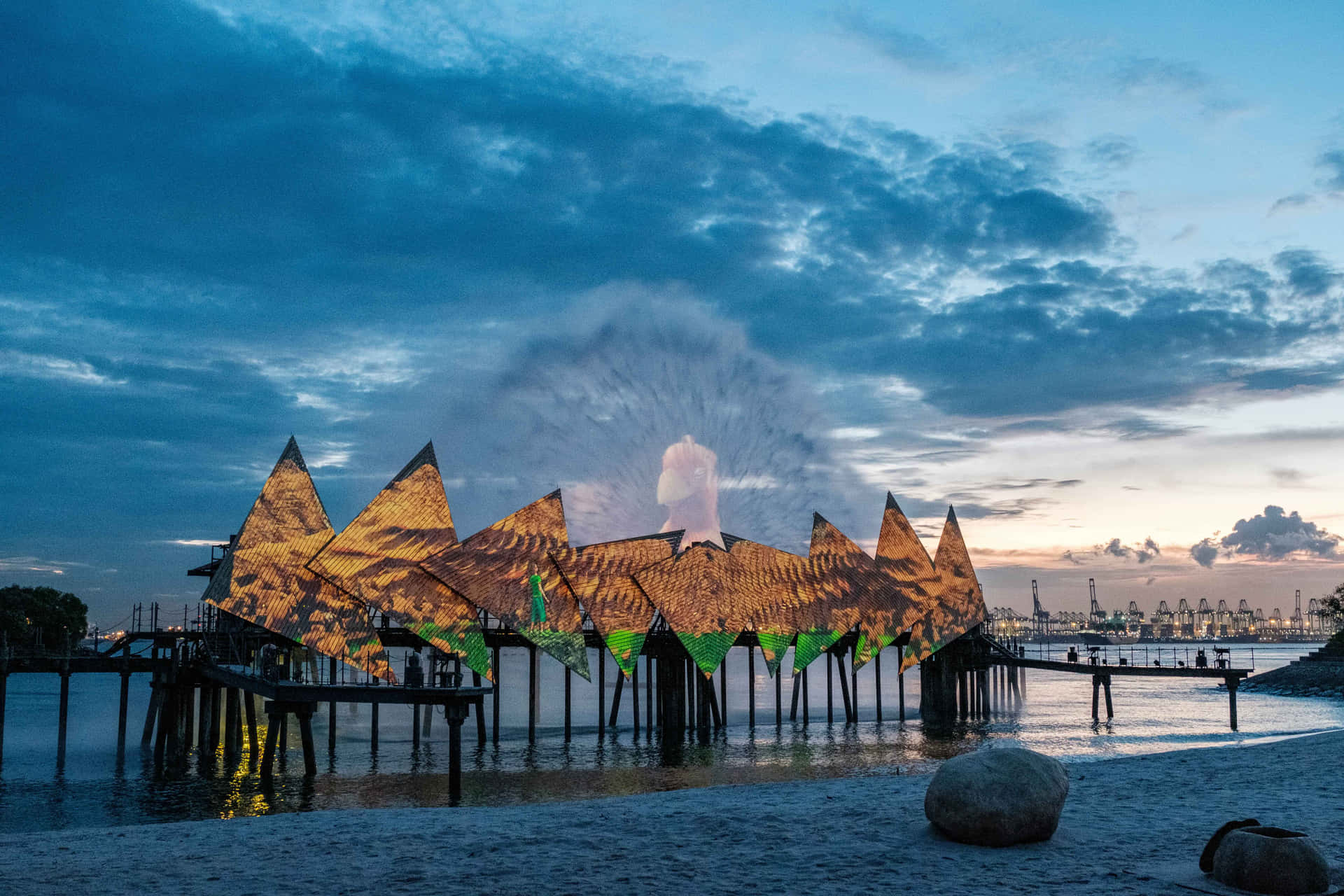 Architecture Du Coucher De Soleil De L'île Sentosa Fond d'écran