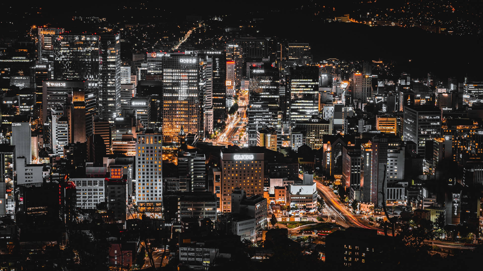 Seoul Cityscape Night Aesthetic Background