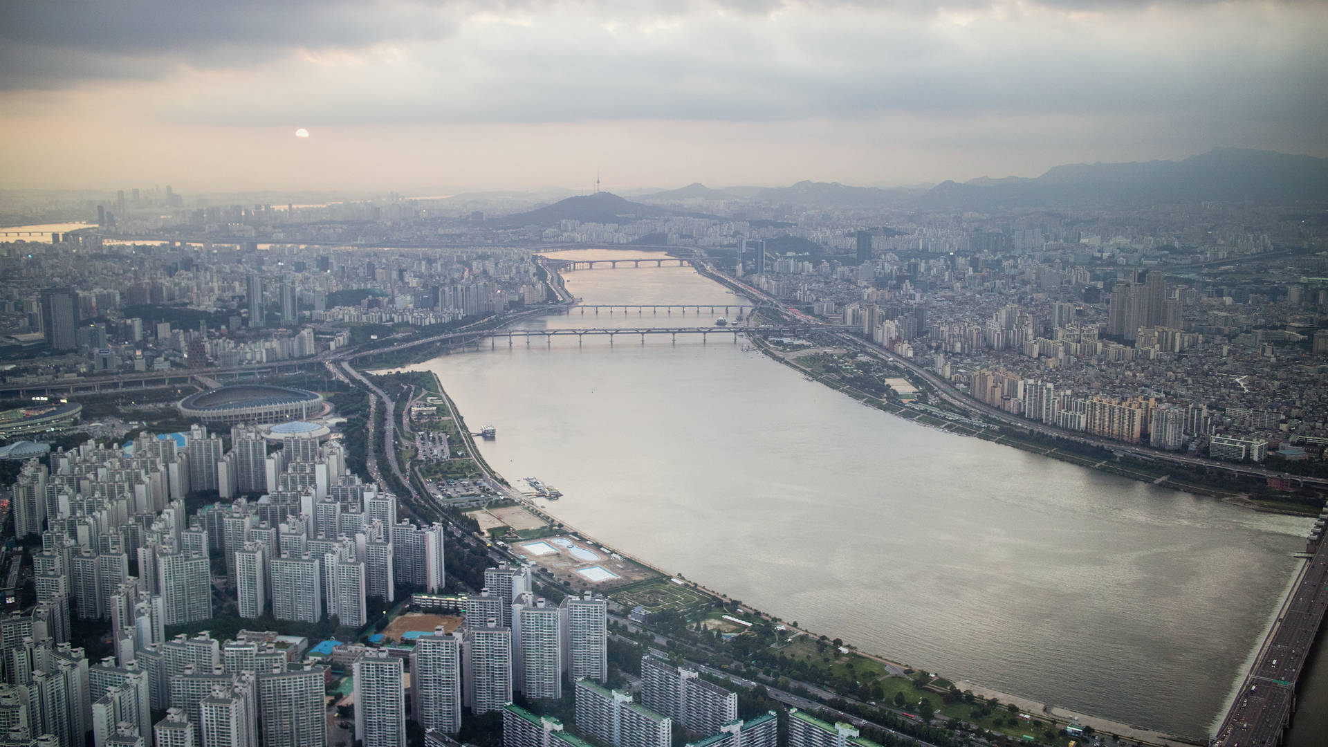 Seoul Han River Aerial Shot