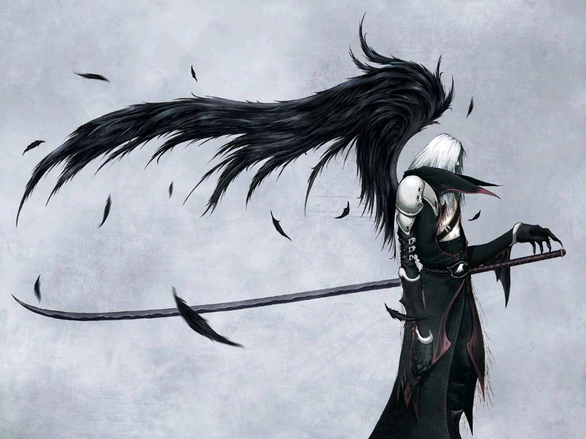 Sephiroth All Black Sword And Wings Wallpaper
