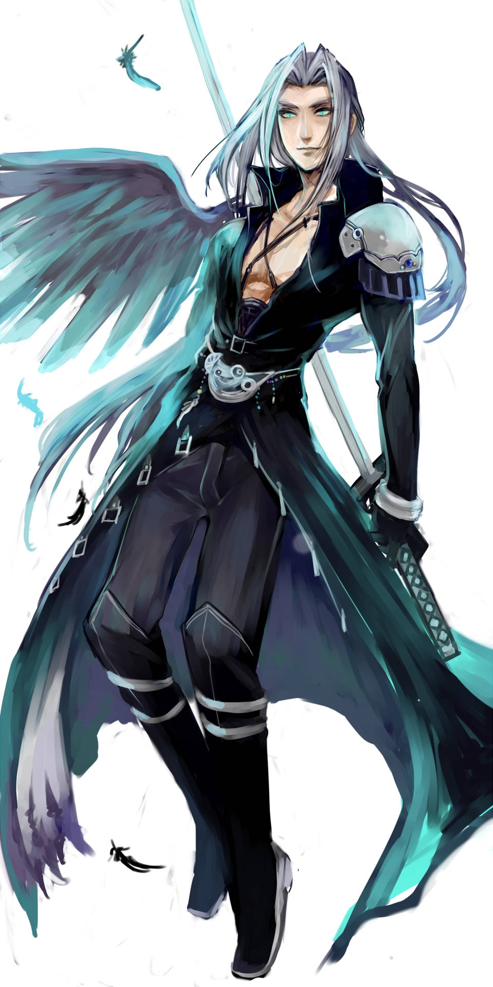Sephiroth Light Blue Wing And Sword Wallpaper