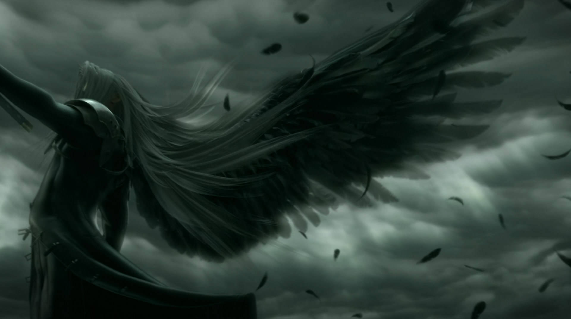Sephiroth Sideview Delle Ali Nere Sfondo
