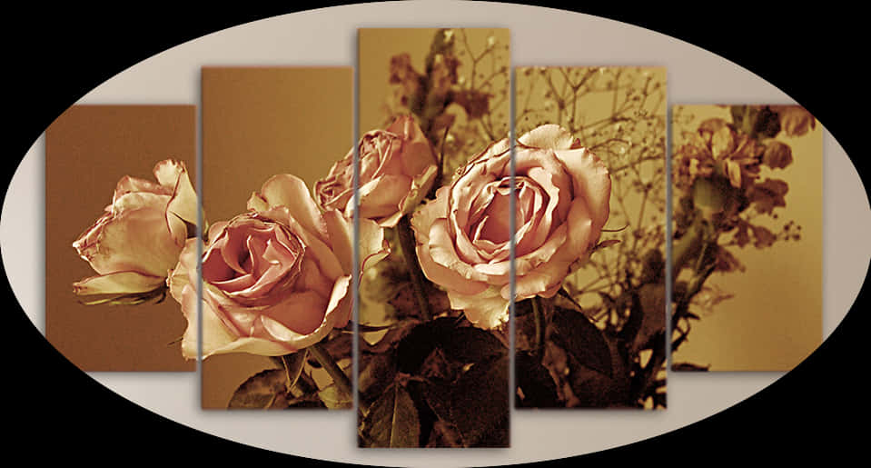 Sepia Toned Roses Art Panel Display PNG