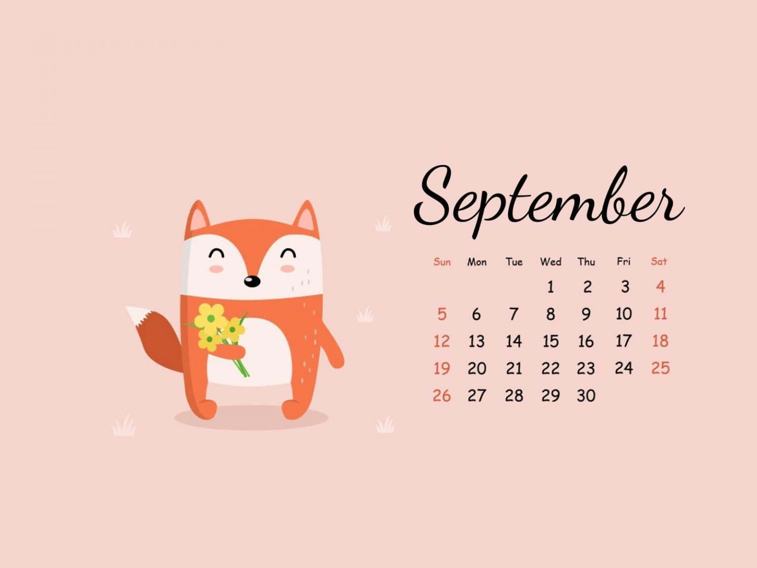 September 2021 Calendar Cute Fox Wallpaper