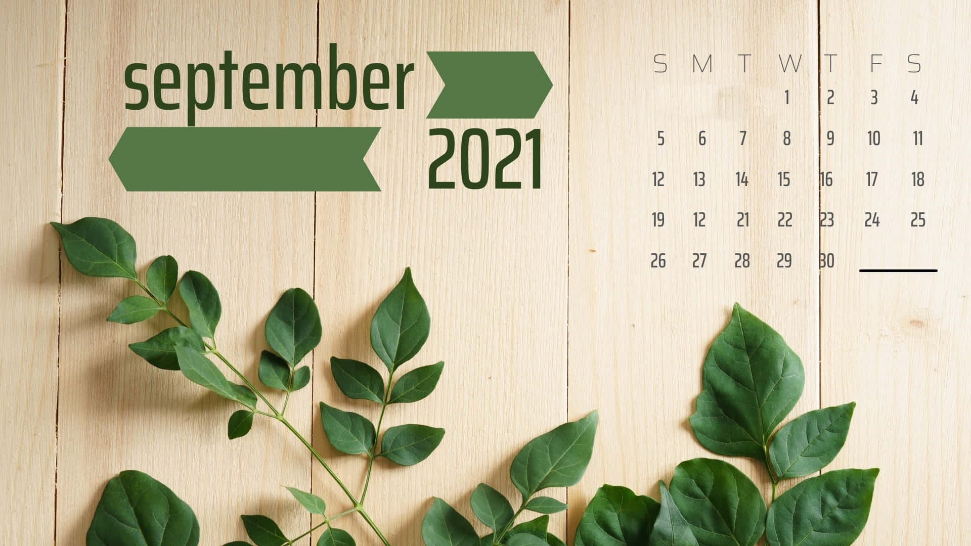 September 2021 Calendar On Wooden Wall Wallpaper