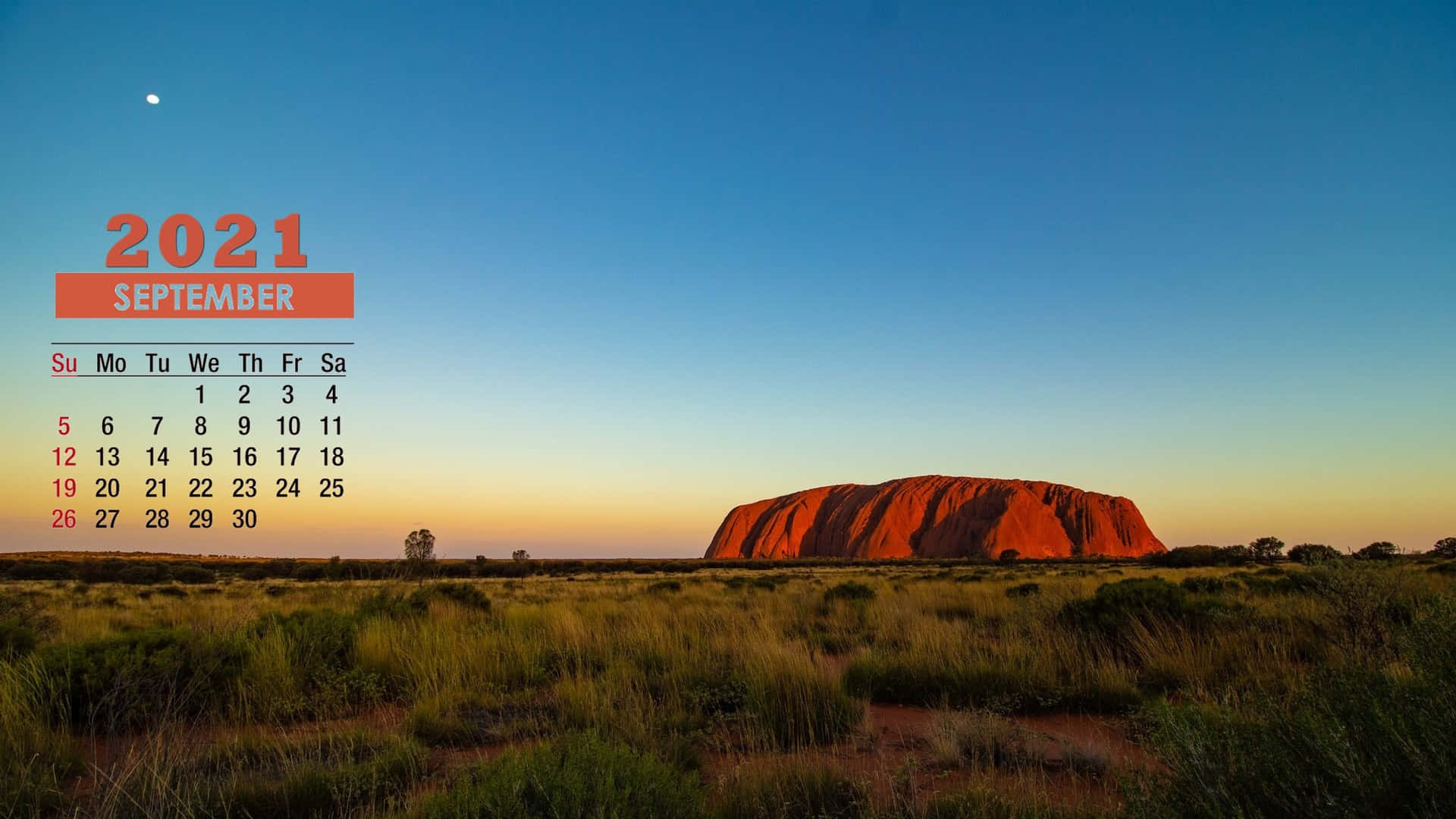 September 2021 Kalender Uluru Morgenrød Australien Tapet Wallpaper