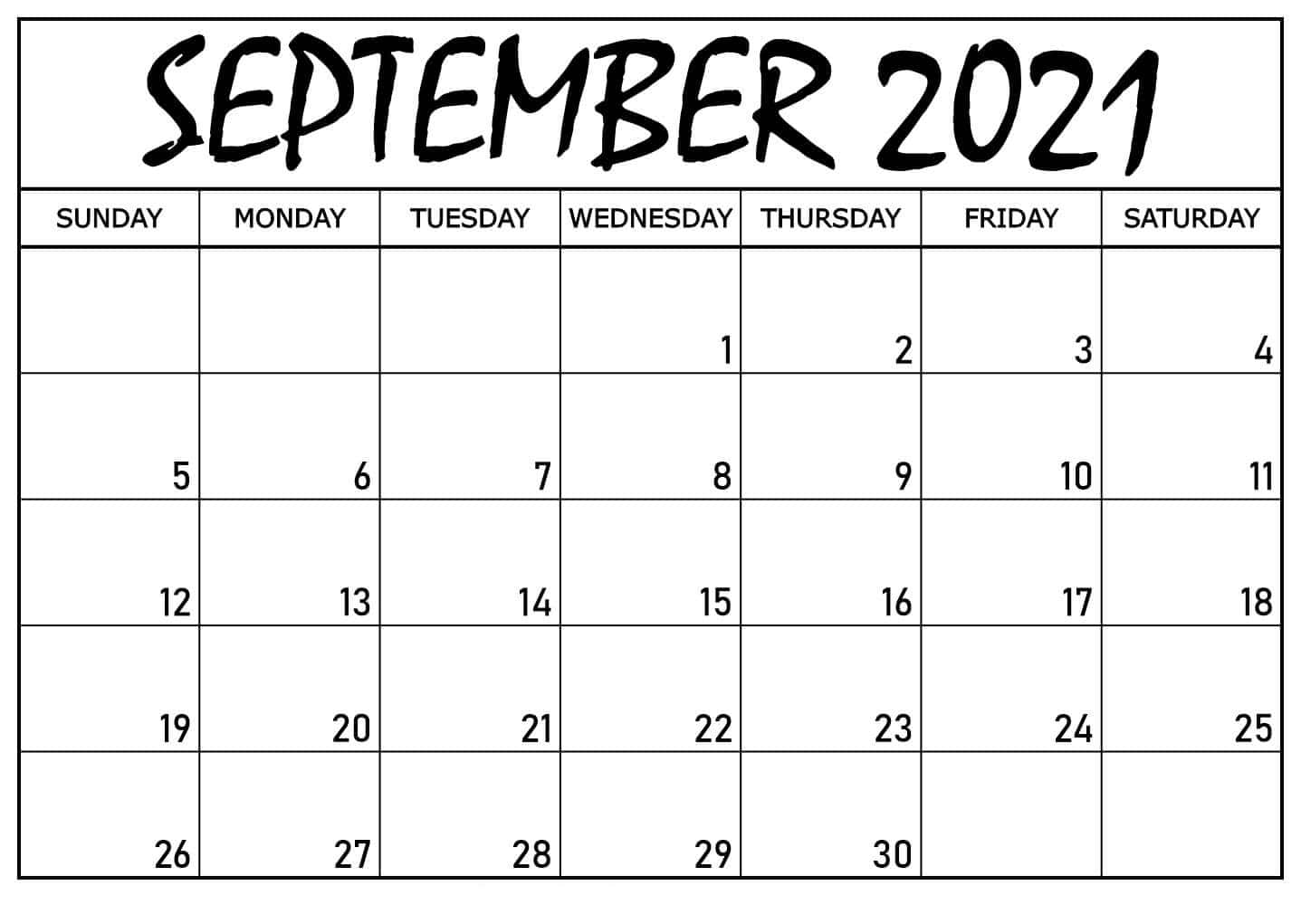 September 2021 Calendar Standard White Design Picture