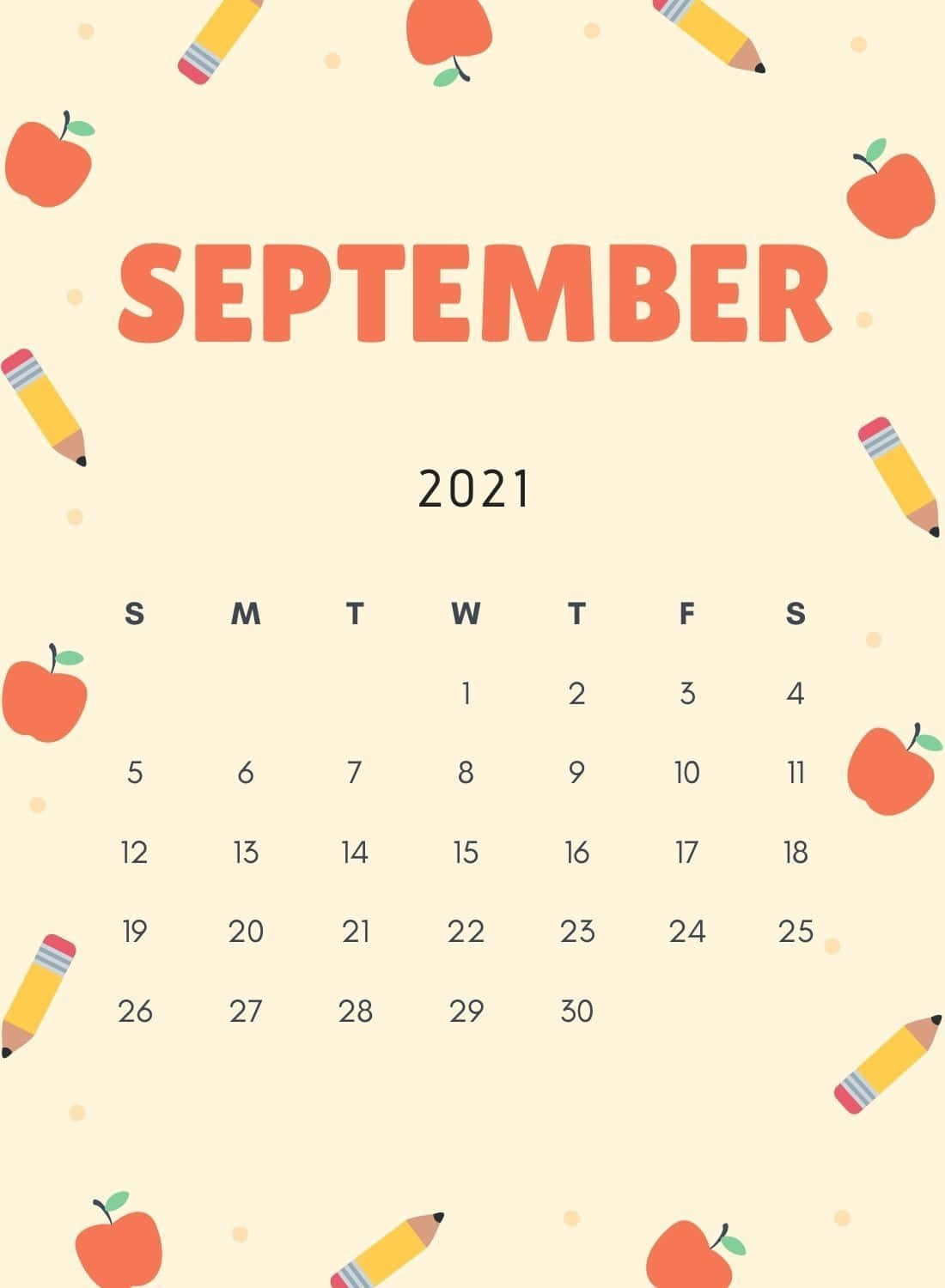 September 2021 Calendar Apples And Pencils Wallpaper