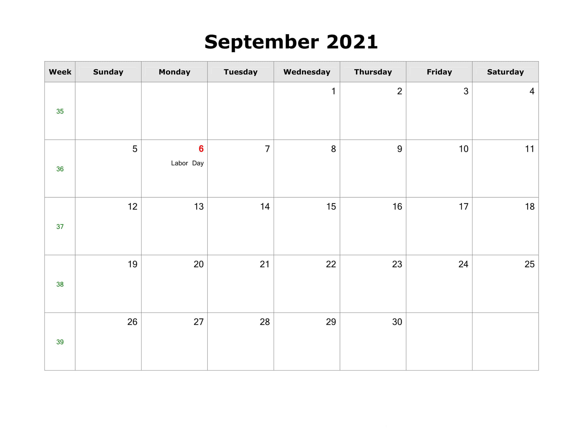 September 2021 Calendar Classic White Design Picture