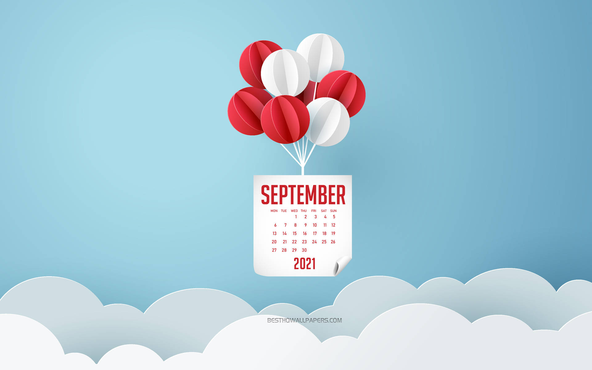 September 2021 Calendar With Balloons Wallpaper