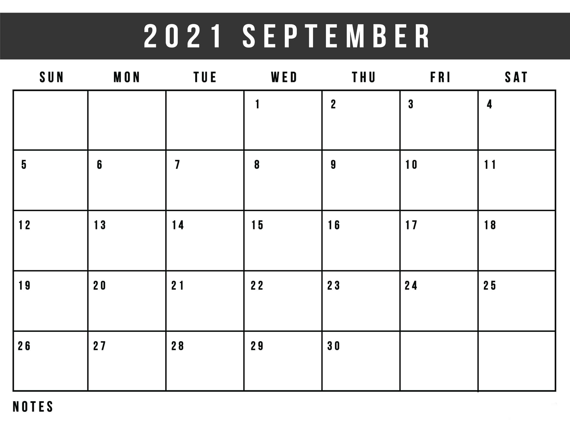2021 September Calendar Printable Wallpaper