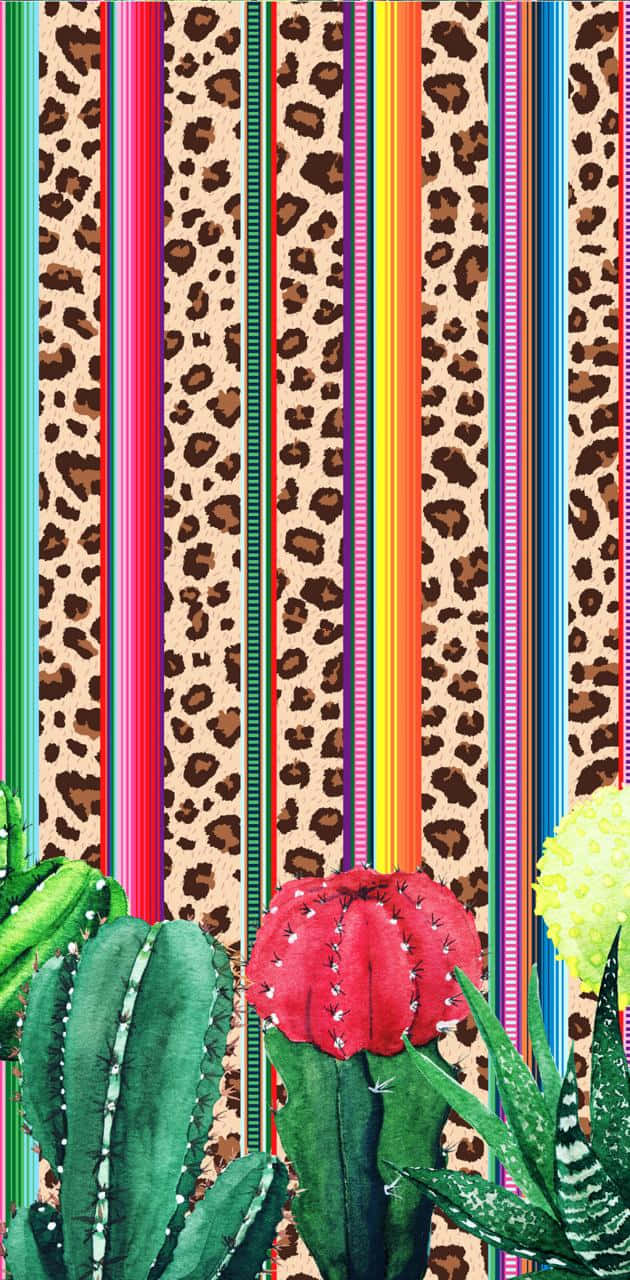 flowers - Et farverigt strikket mønster med kaktusplanter og kaktusblomster Wallpaper